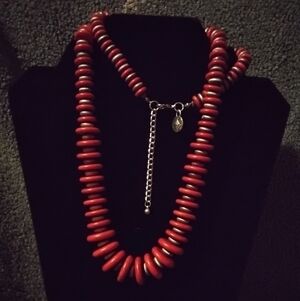 West And Co. 80's Vintage Red And Gold Wooden Beaded Necklace 14 Inches